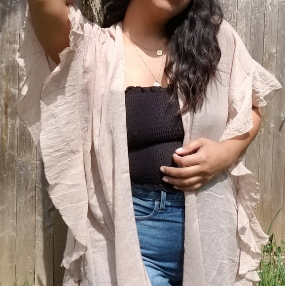 CREAM RUFFLED CASCADE CARDIGAN - Picture 10 of 11